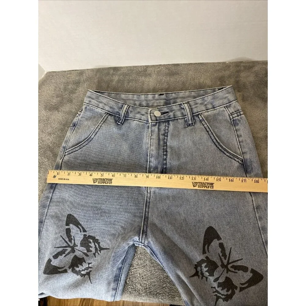 Blue Jean Denim Butterfly Boyfriend Boho Hippie Relaxed Vtg style Womens Sz 4
